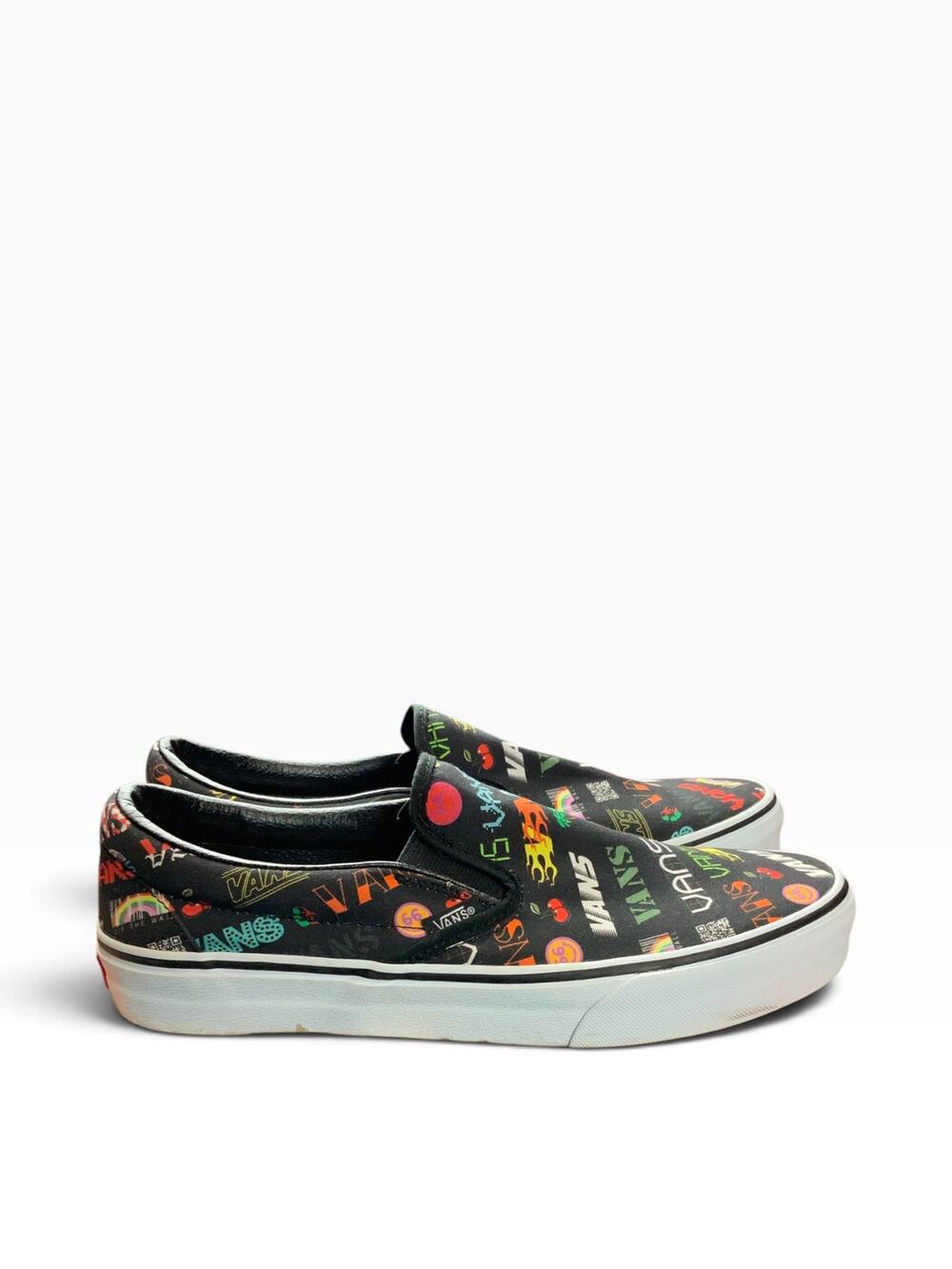 Vans Classic Slip On Mens 8.5 Womens 10 Disruptive Multicolor Logo Print Skate